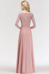 Elegant 3/4 Sleeves Lace Long Dusty Rose Bridesmaid dresses