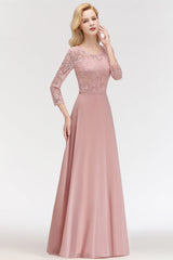 Elegant 3/4 Sleeves Lace Long Dusty Rose Bridesmaid dresses