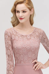 Elegant 3/4 Sleeves Lace Long Dusty Rose Bridesmaid dresses