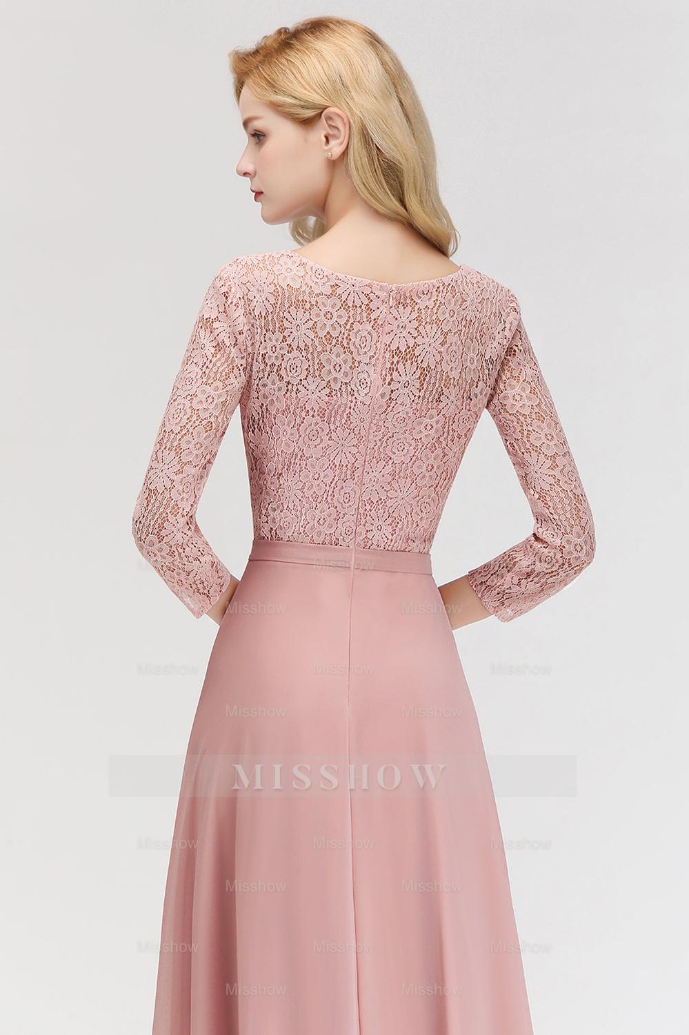 sleeves dusty rose bridesmaid dresses AW.Bridal A-line V-Neck Floor Length Puff Sleeves Chiffon Pleat Split Long Bridesmaid Dresses Dusty Rose Size 16