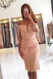 Elegant 3/4 Sleeves Lace Slim Short Party Dress-misshow.com
