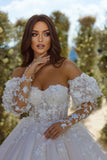 Elegant A-line Appliques Lace Sweetheart Tulle Wedding Dress With Long Sleeves