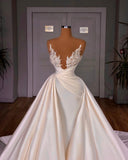 Elegant A-Line Cathedral Sleeveless V-neck Long Wedding Dress-misshow.com