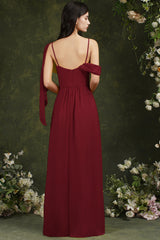 Elegant A-line Chiffon Ruffles Floor-length Split Bridesmaid Dress With Pockets-misshow.com
