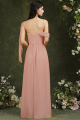 Elegant A-line Chiffon Ruffles Floor-length Split Bridesmaid Dress With Pockets-misshow.com