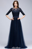 MISSHOW offers Elegant A-Line Half-Sleeves Lace Appliques Dark Navy Bridesmaid Dresses at a good price from Tulle to A-line Floor-length them. Lightweight yet affordable home,beach,swimming useBridesmaid Dresses.