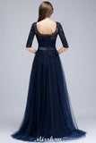 MISSHOW offers Elegant A-Line Half-Sleeves Lace Appliques Dark Navy Bridesmaid Dresses at a good price from Tulle to A-line Floor-length them. Lightweight yet affordable home,beach,swimming useBridesmaid Dresses.