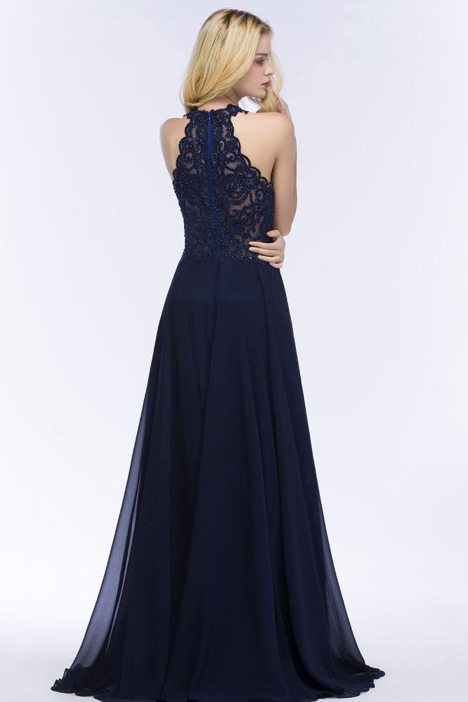 Looking for Prom Dresses,Evening Dresses in 30D Chiffon, Column style, and Gorgeous Lace,Crystal,Appliques work  MISSHOW has all covered on this elegant Elegant A-line Keyhole Neckline Halter Long Beading Prom Dresses