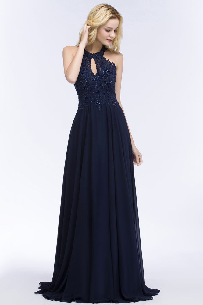 Looking for Prom Dresses,Evening Dresses in 30D Chiffon, Column style, and Gorgeous Lace,Crystal,Appliques work  MISSHOW has all covered on this elegant Elegant A-line Keyhole Neckline Halter Long Beading Prom Dresses