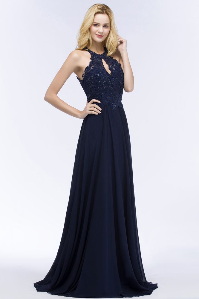 Looking for Prom Dresses,Evening Dresses in 30D Chiffon, Column style, and Gorgeous Lace,Crystal,Appliques work  MISSHOW has all covered on this elegant Elegant A-line Keyhole Neckline Halter Long Beading Prom Dresses