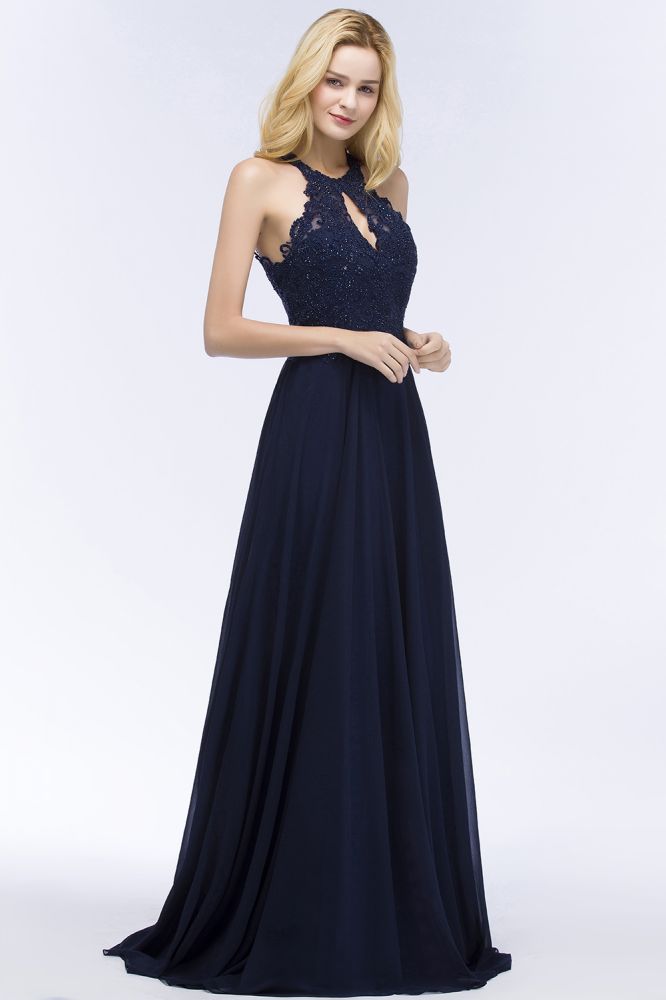 Looking for Prom Dresses,Evening Dresses in 30D Chiffon, Column style, and Gorgeous Lace,Crystal,Appliques work  MISSHOW has all covered on this elegant Elegant A-line Keyhole Neckline Halter Long Beading Prom Dresses