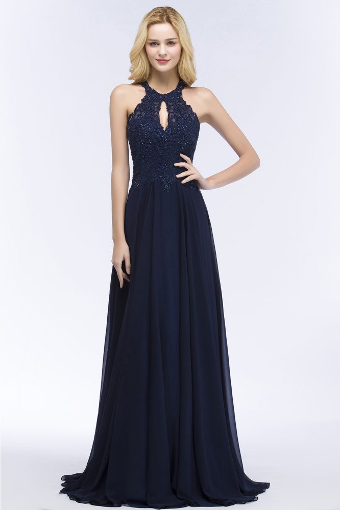 Looking for Prom Dresses,Evening Dresses in 30D Chiffon, Column style, and Gorgeous Lace,Crystal,Appliques work  MISSHOW has all covered on this elegant Elegant A-line Keyhole Neckline Halter Long Beading Prom Dresses