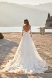 Elegant A-line Lace Appliques Wedding Dresses With Sleeves-misshow.com