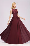 Elegant A-line Lace Sleeveless Bridesmaid Dresses Chiffon Jewel Ruffles Floor-Length Evening Dress with Appliques