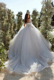 Elegant A-line Off-the-shoulder Tulle Lace Appliques Wedding Dress-misshow.com