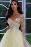 Elegant A-line Sequined Long Sleeves Prom Dress With Beads-misshow.com