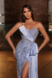 Elegant A-line Sleeveless Sequined Satin Prom Dress With Slit-misshow.com
