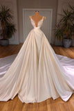 Elegant A-Line Sleeveless Spaghetti Strap Cathedral V-neck Long Wedding Dress