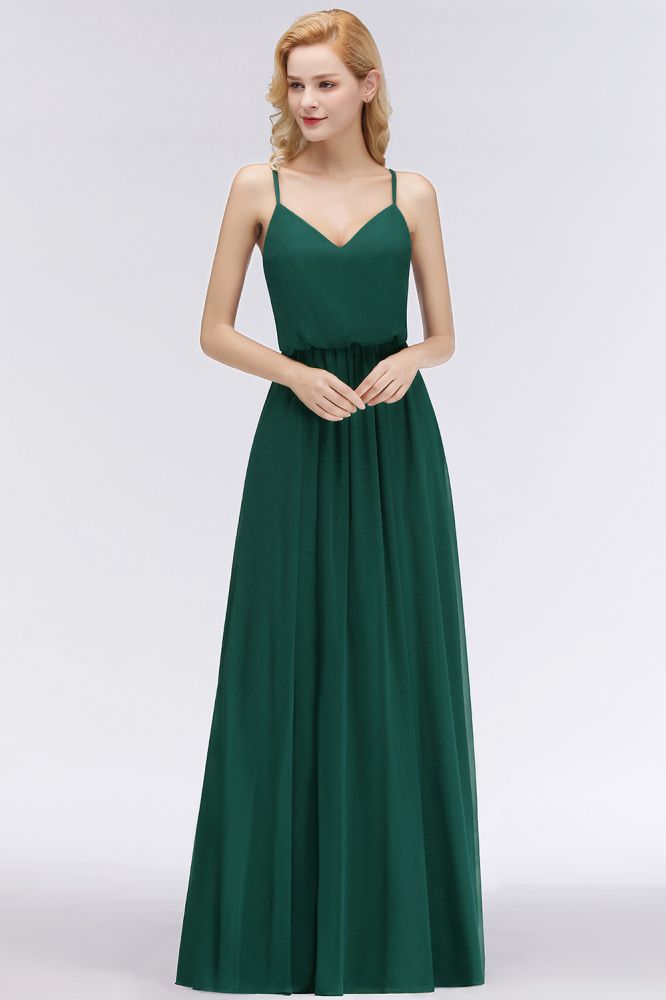 MISSHOW offers Elegant A-line Spaghetti Chiffon Bridesmaid Dresses V-neck Evening Maxi Gown at a good price from White,Ivory,Blushing Pink,Candy Pink,Pearl Pink,Dusty Rose,Watermelon,Red,Fuchsia,Burgundy,Chocolate,Brown,Gold,Champagne,Orange,Daffodil,Regency,Grape,Lilac,Lavender,Sky Blue,Pool,Ocean Blue,Royal Blue,Ink Blue,Dark Navy,Black,Silver,Dark Green,Jade,Green,Sage,Mint Green,100D Chiffon to A-line Floor-length them. Stunning yet affordable Sleeveless Bridesmaid Dresses.