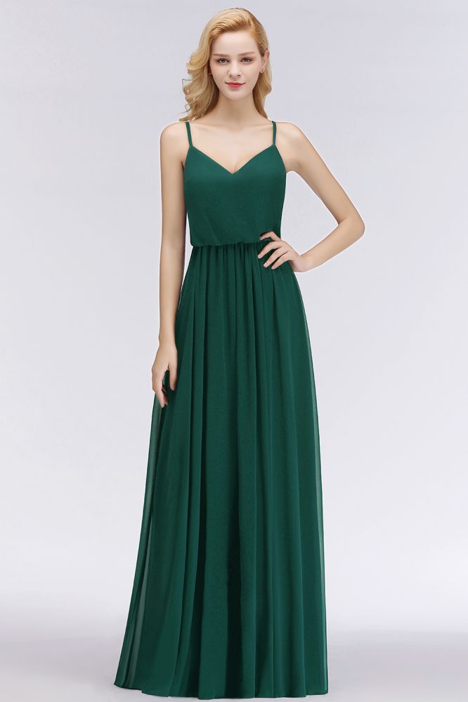 MISSHOW offers Elegant A-line Spaghetti Chiffon Bridesmaid Dresses V-neck Evening Maxi Gown at a good price from White,Ivory,Blushing Pink,Candy Pink,Pearl Pink,Dusty Rose,Watermelon,Red,Fuchsia,Burgundy,Chocolate,Brown,Gold,Champagne,Orange,Daffodil,Regency,Grape,Lilac,Lavender,Sky Blue,Pool,Ocean Blue,Royal Blue,Ink Blue,Dark Navy,Black,Silver,Dark Green,Jade,Green,Sage,Mint Green,100D Chiffon to A-line Floor-length them. Stunning yet affordable Sleeveless Bridesmaid Dresses.