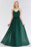 Elegant A-line Spaghetti Chiffon Bridesmaid Dresses V-neck Evening Maxi Gown