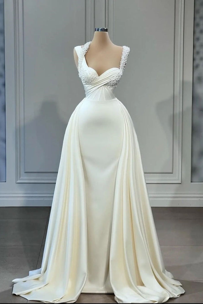 A-Line/Elegant Sweetheart Sleeveless Beading Tulle Prom Dresses main image 1