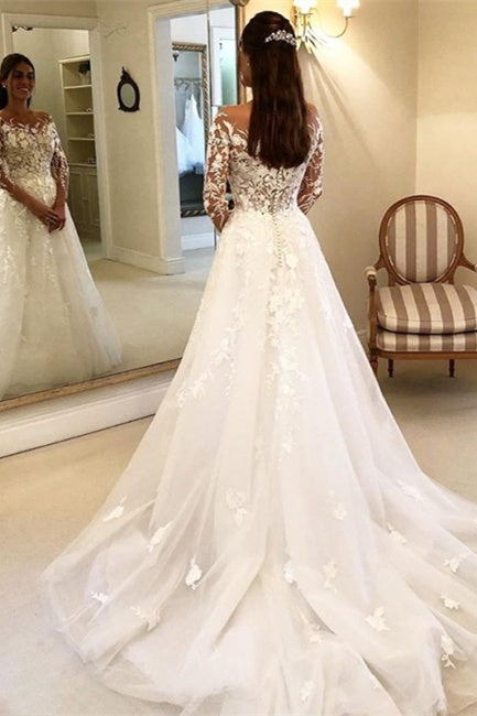 Elegant A Line Wedding Dresses With Sleeves Wedding dresses with lace-misshow.com