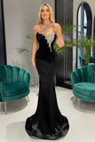 Elegant Black Long Velvet Prom Dresses with Glitter-misshow.com