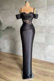 Elegantes schwarzes schulterfreies Meerjungfrauen-Abschlussballkleid mit Spitze