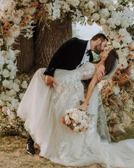Elegant Boho A-Line Sleeveless Wedding Dresses with Lace-misshow.com