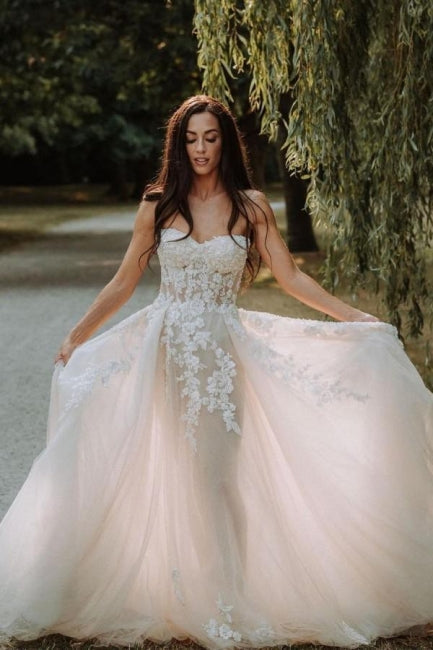 Elegant Boho A-Line Sleeveless Wedding Dresses with Lace-misshow.com