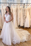 Elegant Boho V-neck A-Line Wedding Dresses With Lace-misshow.com