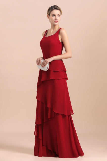 Elegant Burgundy Chiffon Mother of the Bride Dress Ruffles With Jacket-misshow.com