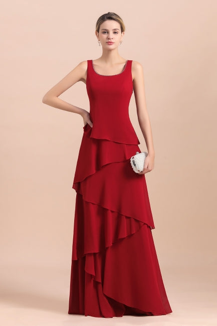 Elegant Burgundy Chiffon Mother of the Bride Dress Ruffles With Jacket-misshow.com