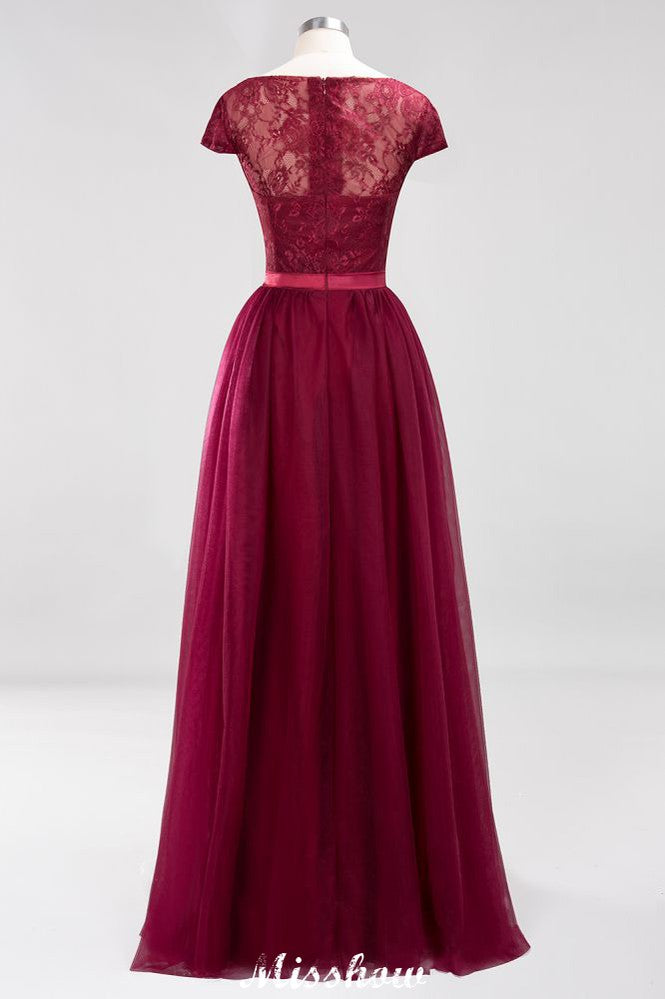 Elegant Cap Sleeves Floral Aline Evening Swing Dress Appliques Tulle Bridesmaid Dress | MisShow Elegant Cap Sleeves Floral Aline Evening Swing Dress Appliques Tulle Bridesmaid Dress | MisShow