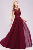 Elegantes Kleid mit Flügelärmeln, blumigem Aline-Abendkleid, Applikationen, Tüll, Brautjungfernkleid