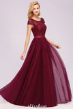 Elegant Cap Sleeves Floral aline Evening Swing Dress Appliques Tulle Bridesmaid Dress