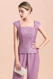 Elegant Cap-Sleeves Lace Chiffon Affordable Mother of Bride Online with Wrap-misshow.com