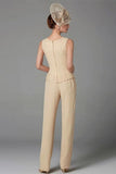 Elegant Champagne Mother Of The Bride Dresses Chiffon Bridesmaid Jumpsuit-misshow.com