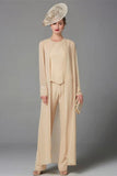 Elegant Champagne Mother Of The Bride Dresses Chiffon Bridesmaid Jumpsuit-misshow.com