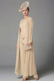 Elegant Champagne Mother Of The Bride Dresses Chiffon Bridesmaid Jumpsuit-misshow.com