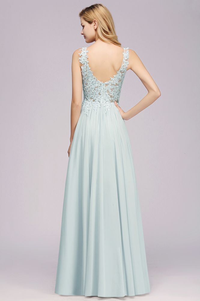 MISSHOW offers Elegant Chiffon Lace V-Neck Sleeveless Floor-Length A-Line Bridesmaid Dress with Beadings at a good price from Misshow