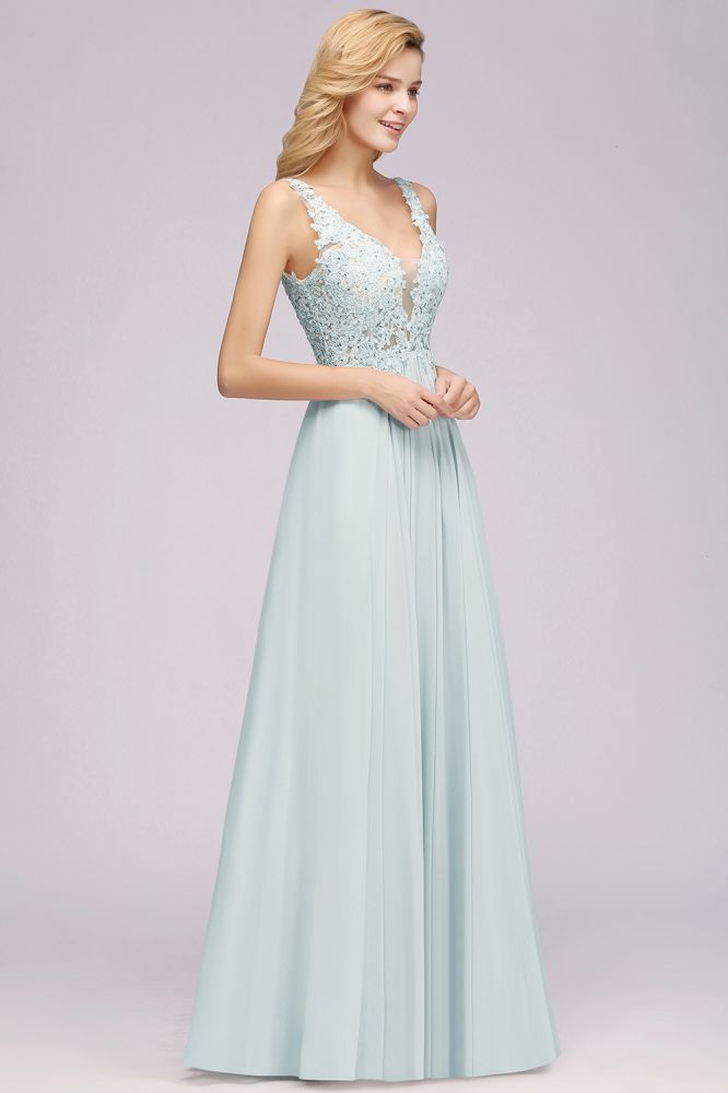 MISSHOW offers Elegant Chiffon Lace V-Neck Sleeveless Floor-Length A-Line Bridesmaid Dress with Beadings at a good price from Misshow