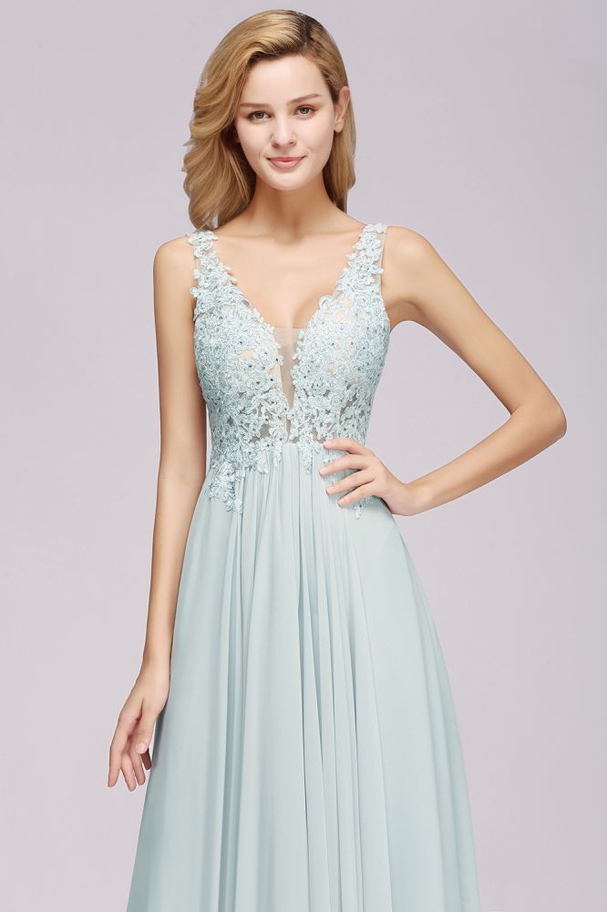 MISSHOW offers Elegant Chiffon Lace V-Neck Sleeveless Floor-Length A-Line Bridesmaid Dress with Beadings at a good price from Misshow