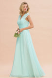 MISSHOW offers Elegant Chiffon V-Neck Sleeveless Floor-Length A-line Bridesmaid Dress with Ruffles at a good price from Misshow