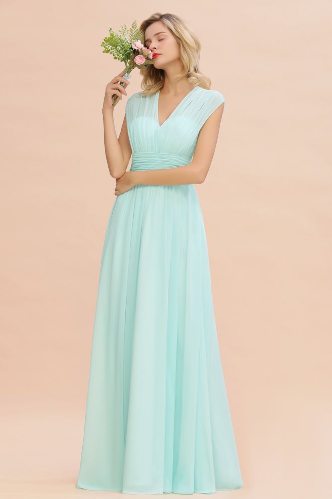 MISSHOW offers Elegant Chiffon V-Neck Sleeveless Floor-Length A-line Bridesmaid Dress with Ruffles at a good price from Misshow