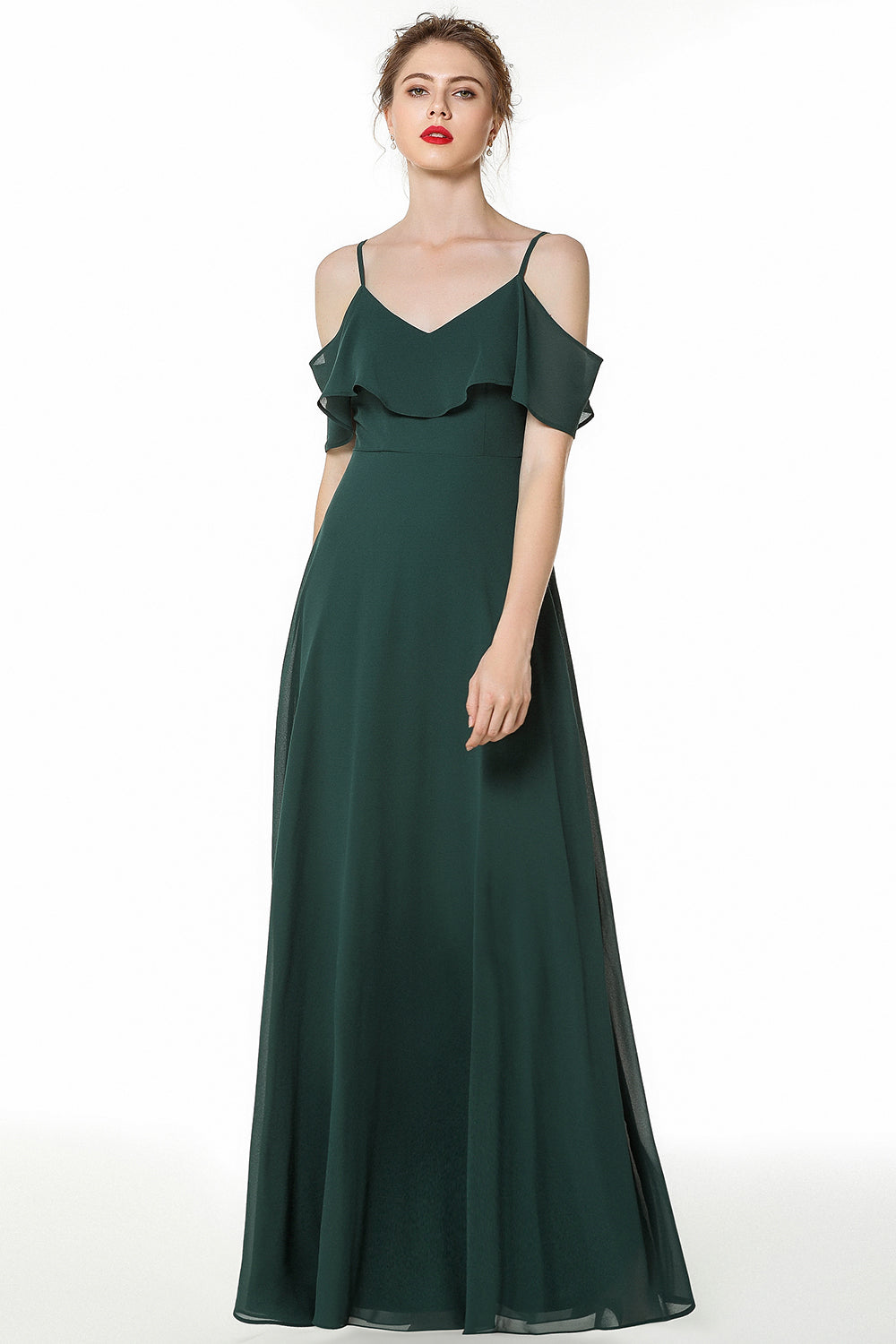 Elegant Cold-shoulder Flounced Crinkle Backless Bridesmaid dresses Affordable
