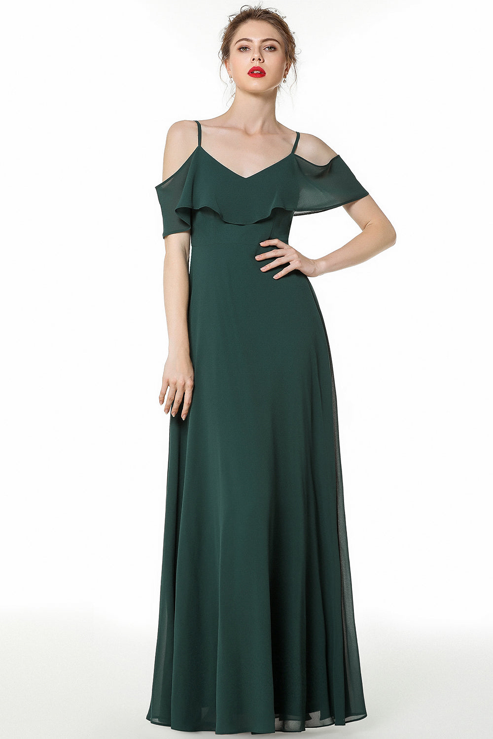 Elegant Cold-shoulder Flounced Crinkle Backless Bridesmaid dresses Affordable