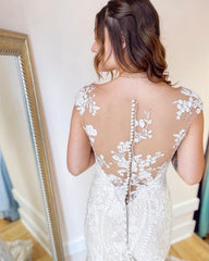 Elegant Cream Appliques Mermaid Wedding Dresses with Lace-misshow.com