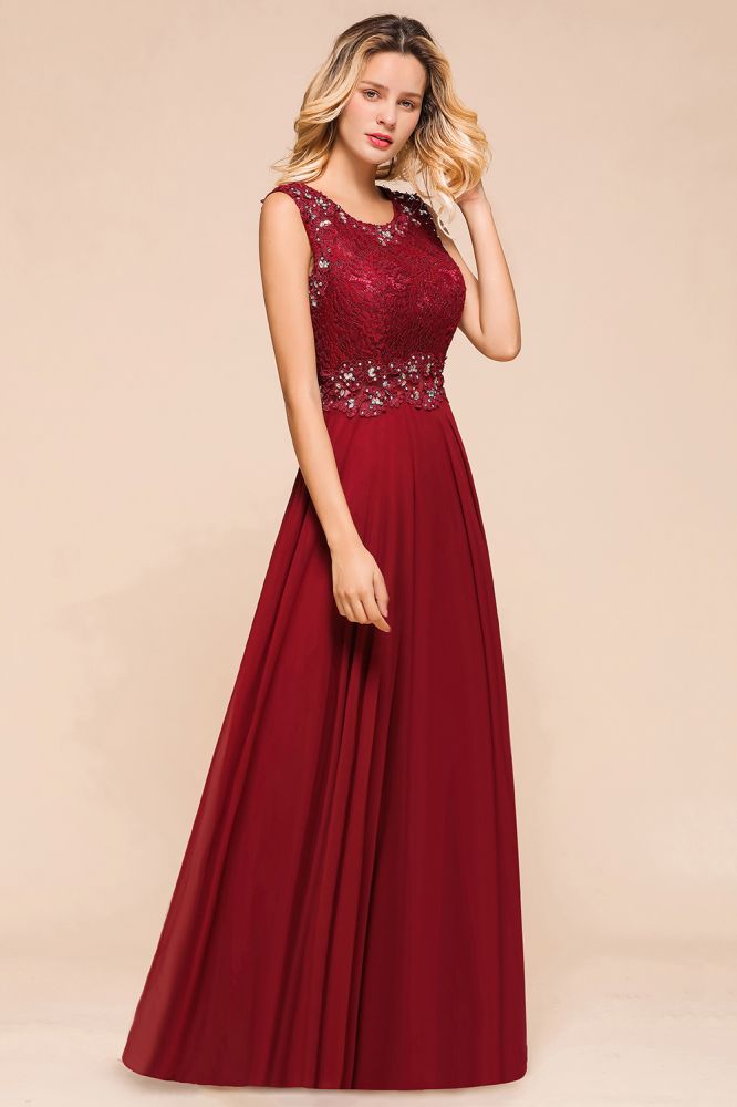 Looking for Prom Dresses in 100D Chiffon, A-line style, and Gorgeous Lace,Beading,Rhinestone work  MISSHOW has all covered on this elegant Elegant Crew Neck aline Beading Evening Dress Sleeveless Lace Floor Length Party Dress.